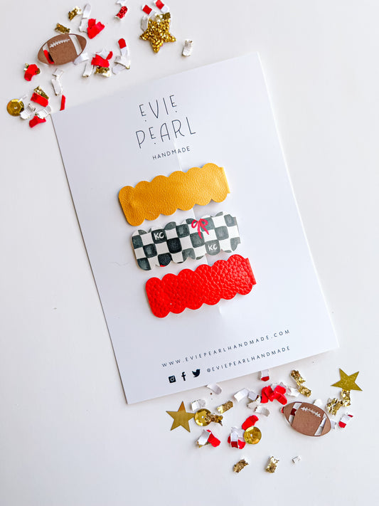 Gold, Checkered KC Bows & Red Snap Clip Set