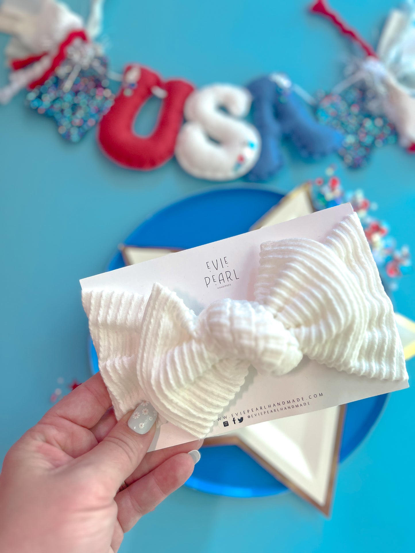Crisp White Ribbed Baby Bow Turban