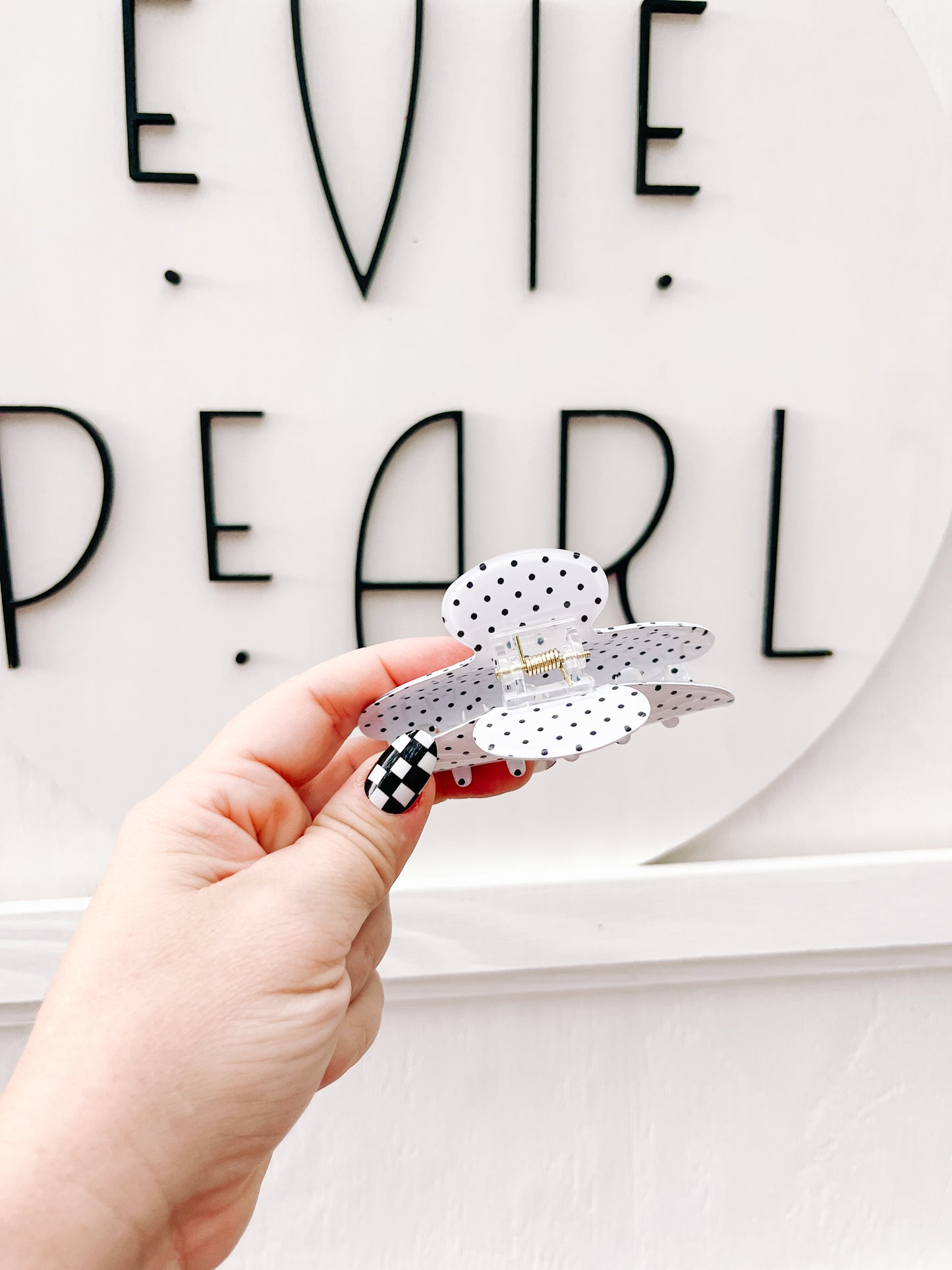 White Polka Dot Medium Claw Clip