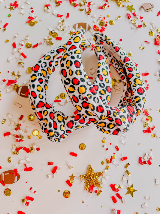 White Red Gold Leopard Knotted Headband R2S
