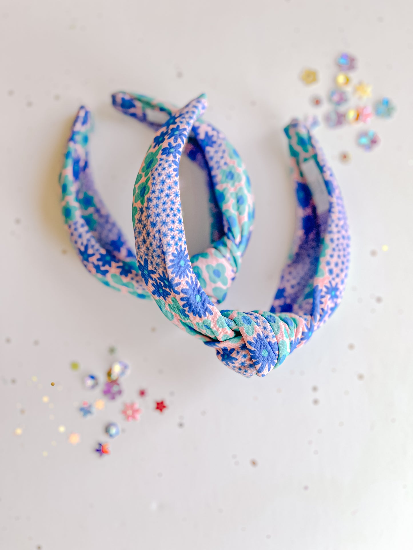 Blue Green Floral Knotted Headband