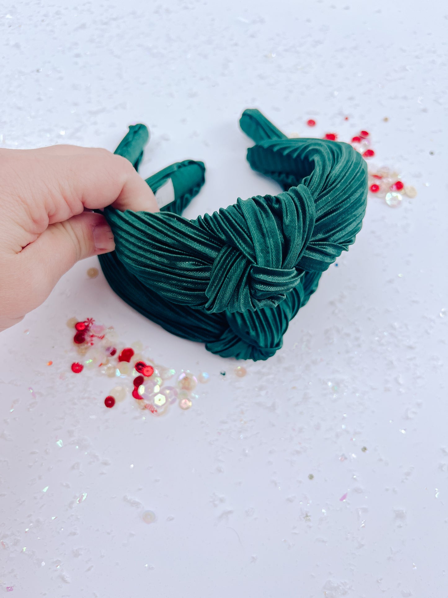 Green Silk Ribbed Knotted Headband for Girls & Women