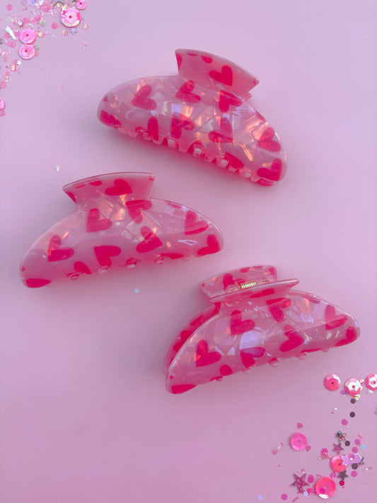 Pink Heart Medium Iridescent Claw Clip