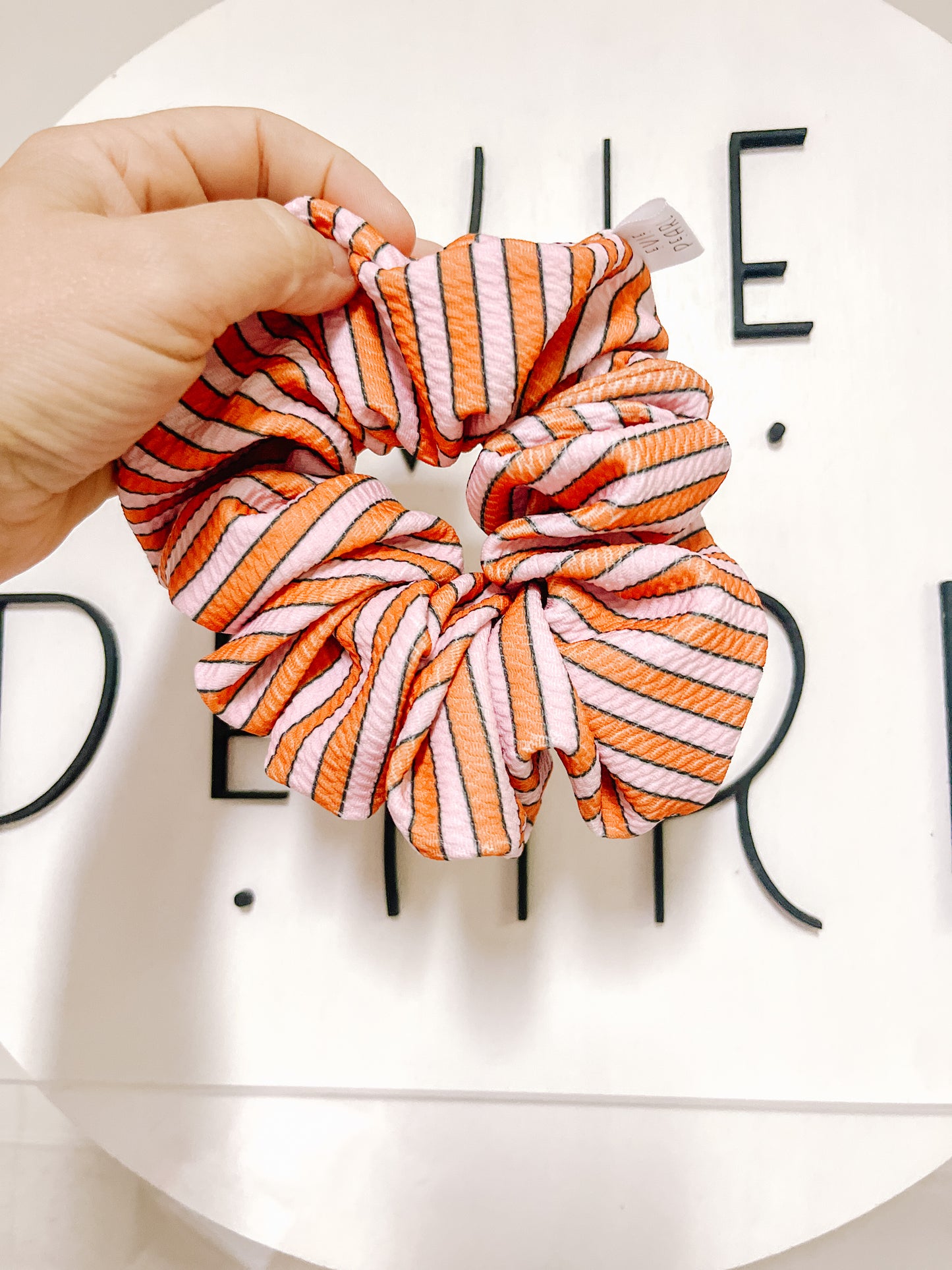 Pink| Orange Stripe Oversized Scrunchy