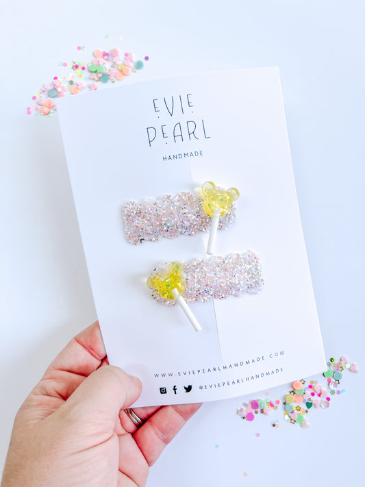 Yellow Mouse Pops Pigtail Clip Set
