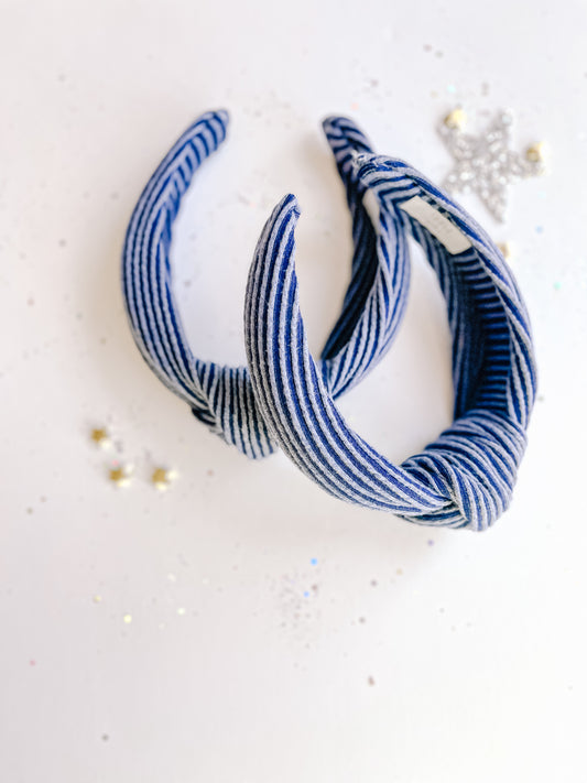 Navy Ribbed Knotted Headband