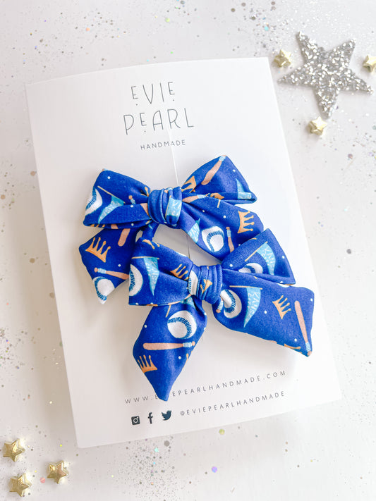 Blue Kansas City Baseball Small Pinwheel Pigtail Bows