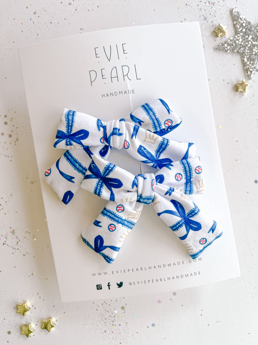 Blue Bow KC Small Pinwheel Pigtail Bows