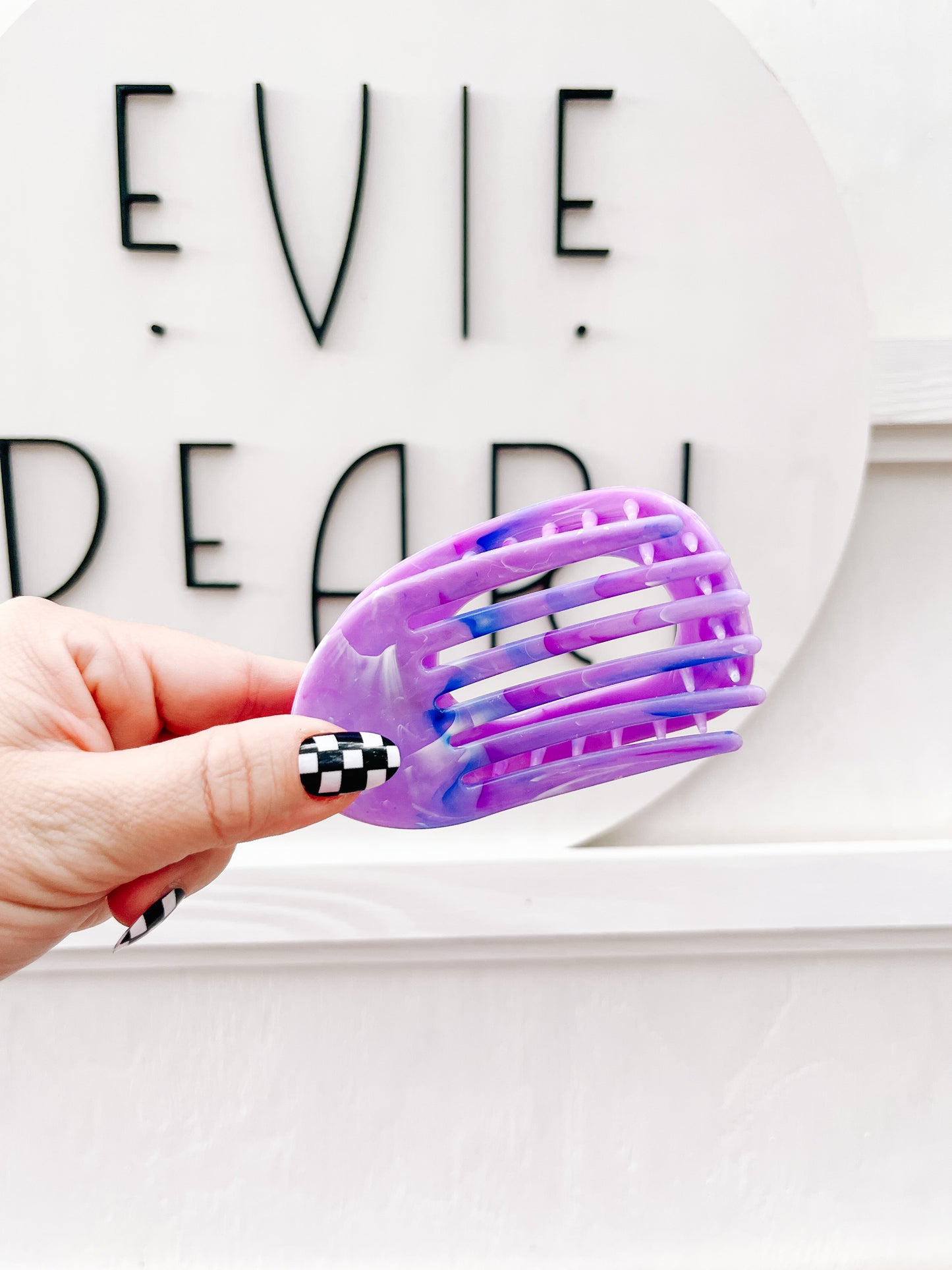 Purple Marbled Flat Medium Claw Clip