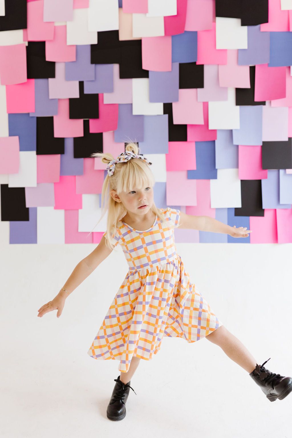 Black|Orange|Purple|Lilac Checkered Pinwheel Bow