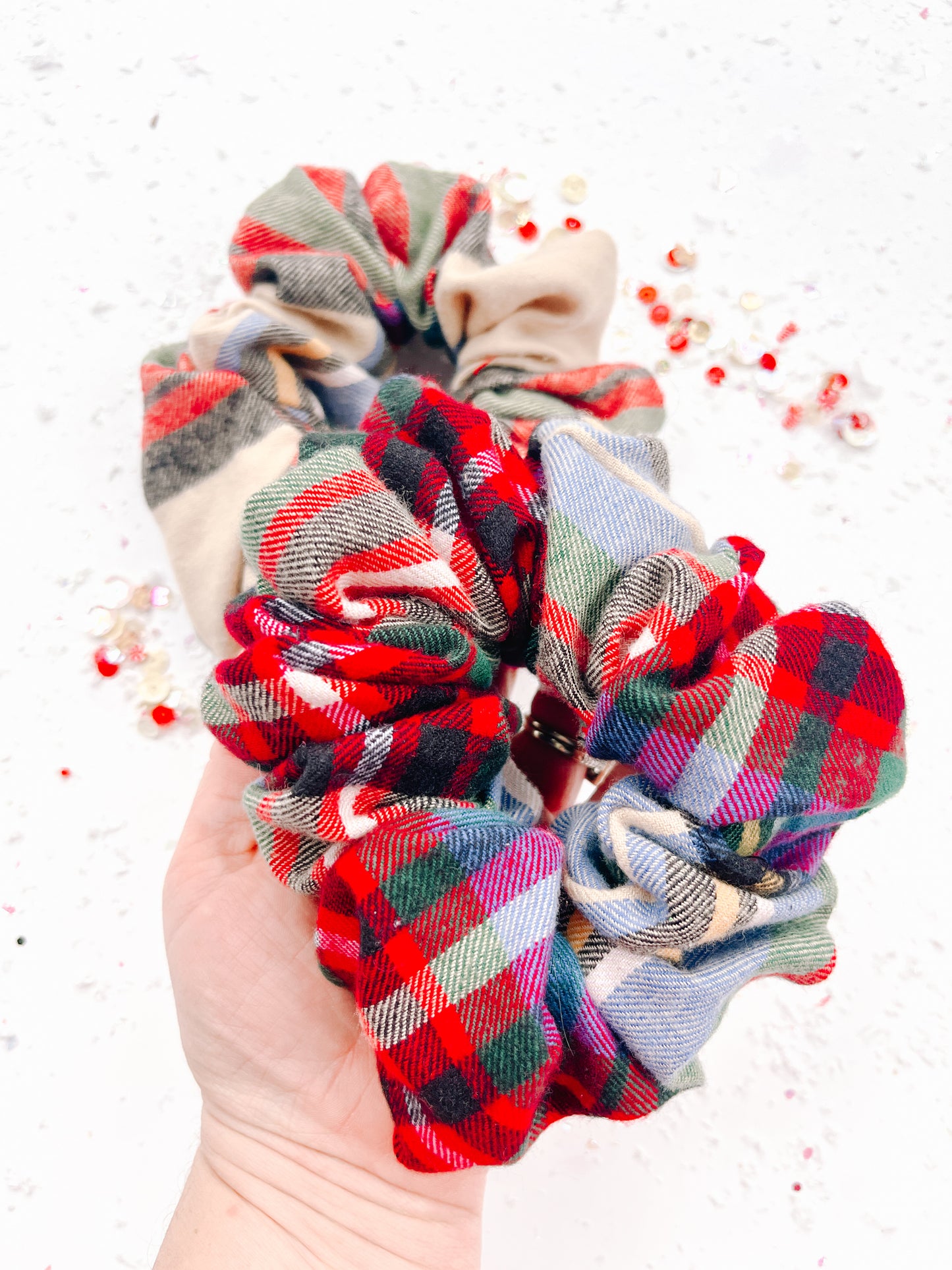 Tan Red Plaid Oversized Scrunchy