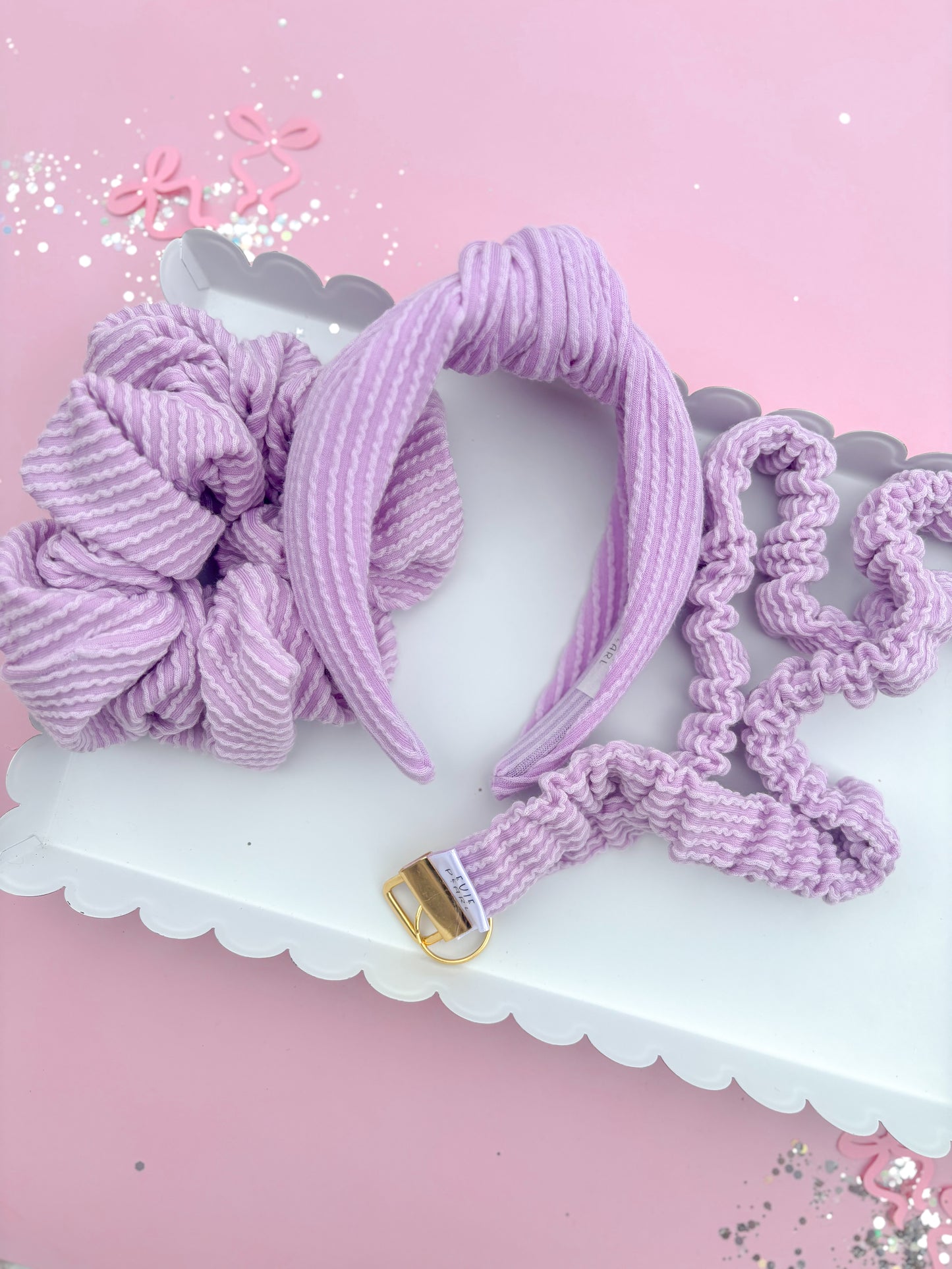Lilac Ribbed Teacher Gift Set- Lanyard| Knotted Headband| Scrunchie