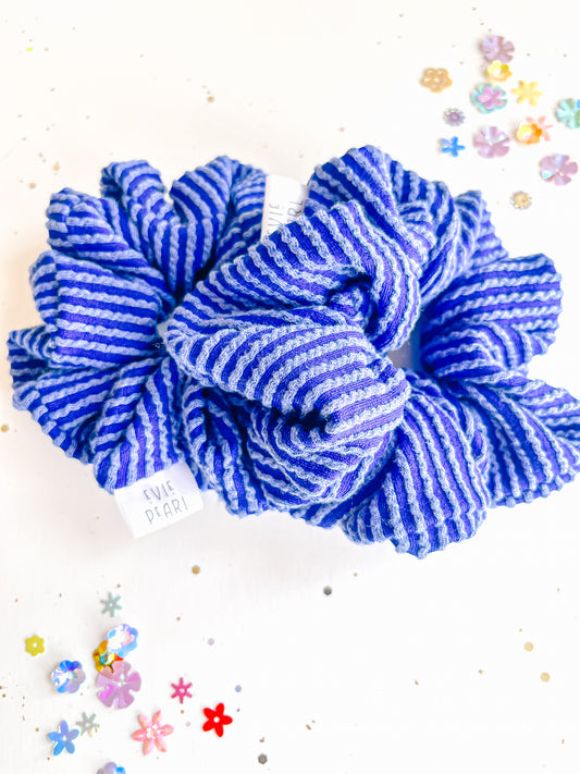 Blue Ribbed Regular Scrunchy