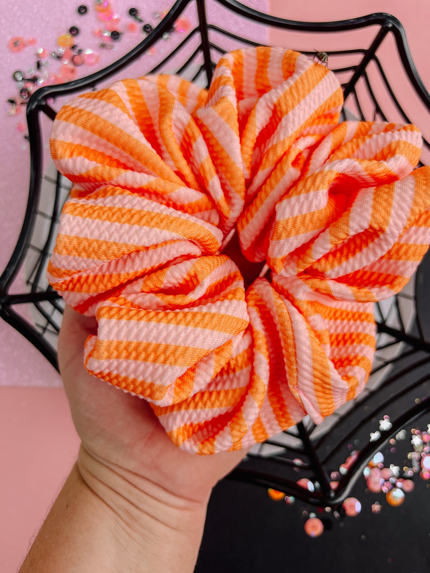 Pink Peach Stripes Oversized Scrunchy