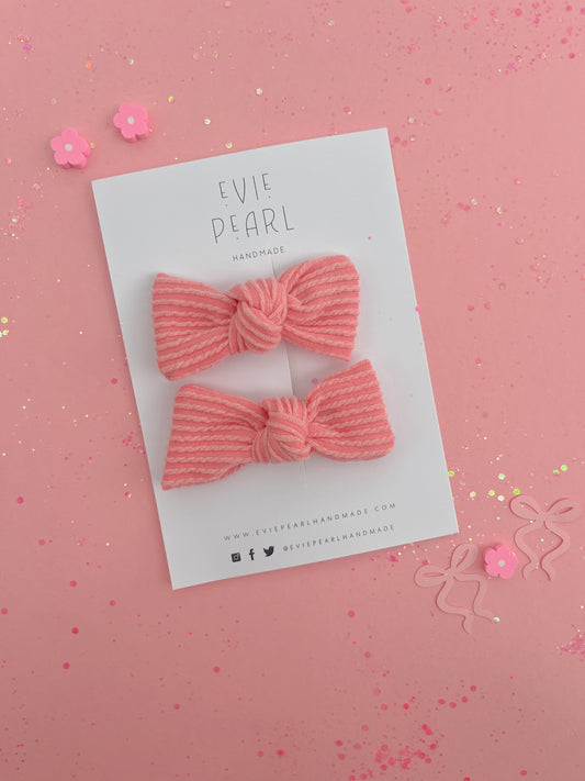 Sunkist Coral Ribbed Knot Bow Pigtails