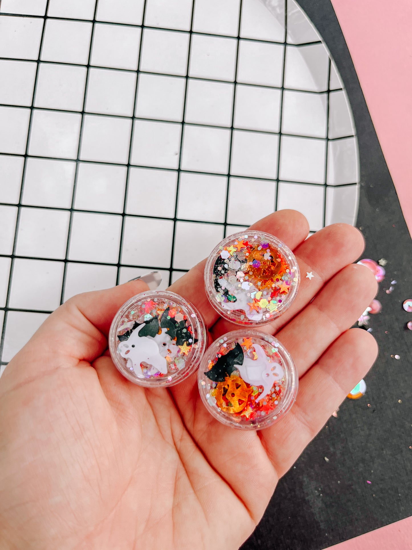 Ghost Pumpkin Bat Pink Star Halloween Hair Glitter Gel