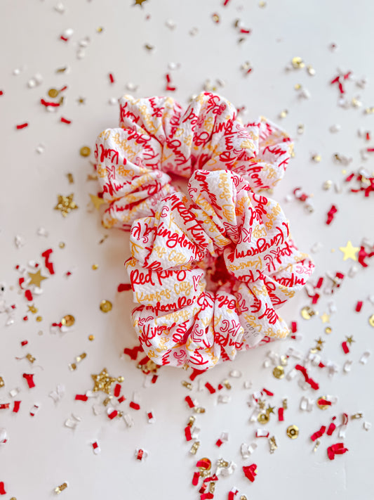 White Kansas City Cursive Oversized Scrunchy R2S