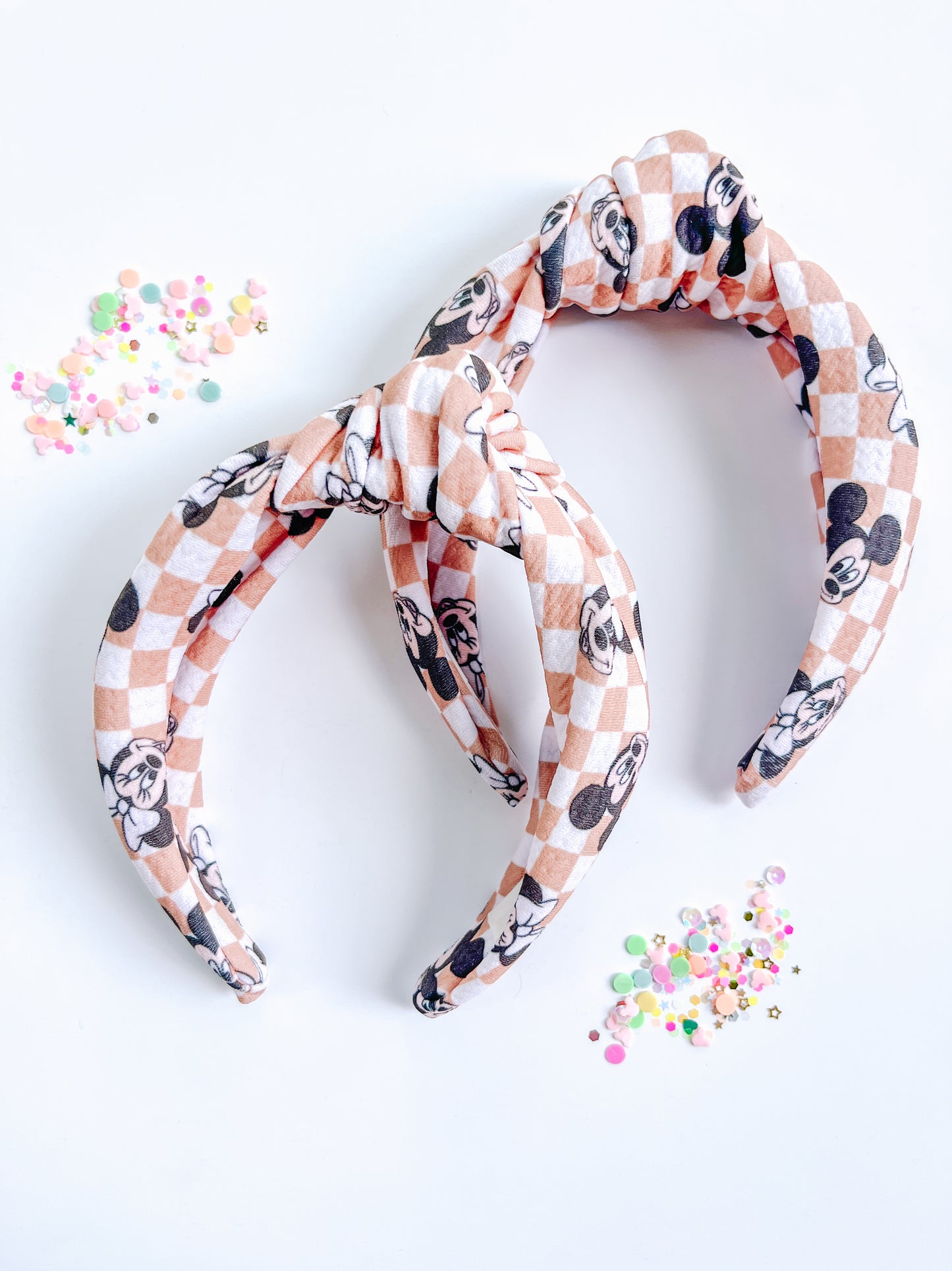 Tan Checkered Mouse Knotted Headband for Girls & Women