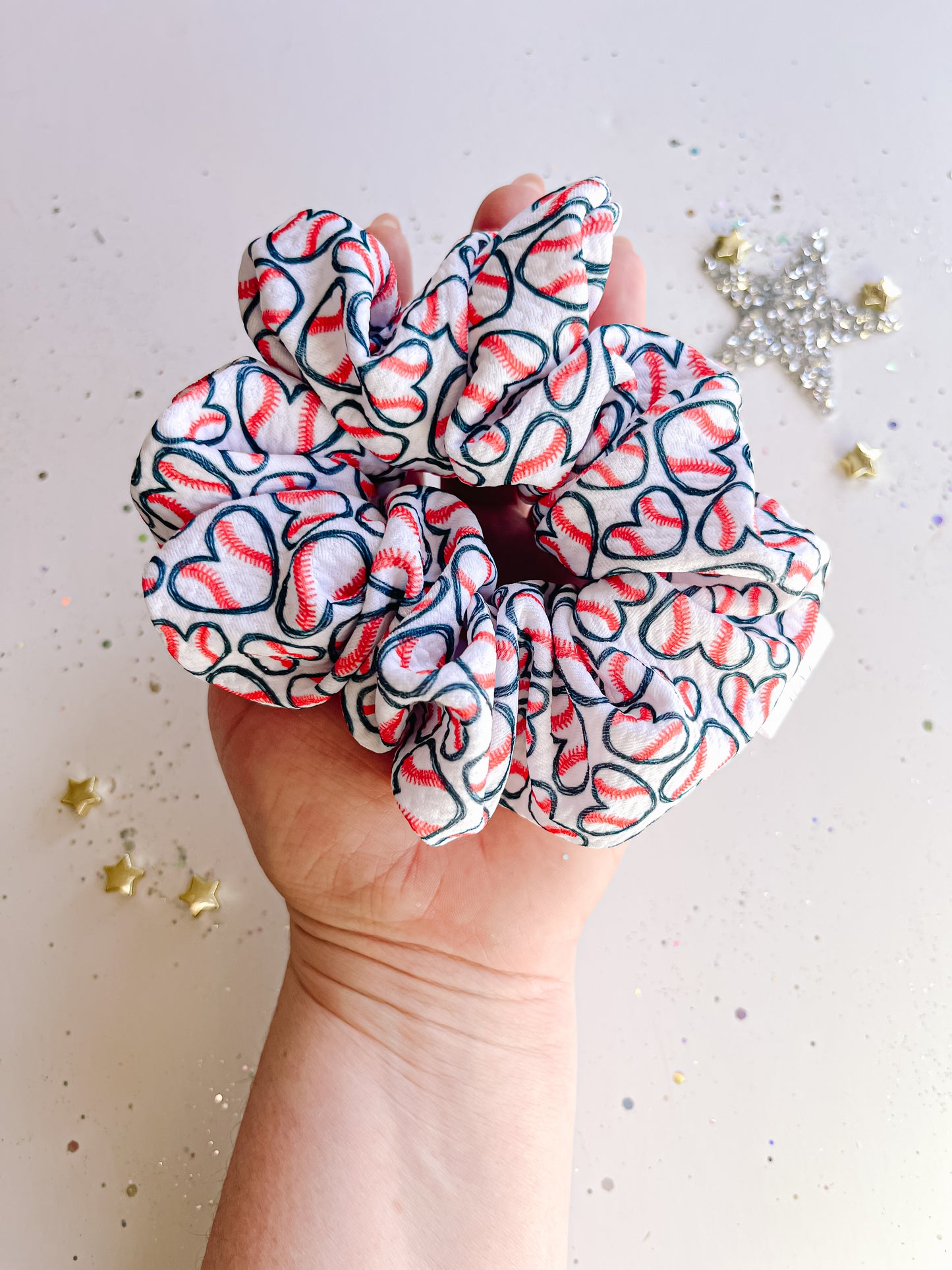 Baseball Hearts Regular Scrunchy