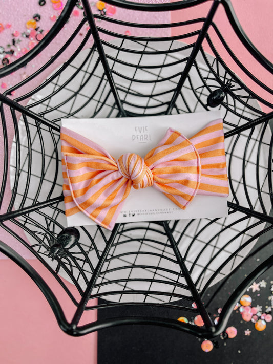 Peach Pink Stripe Baby Bow Turban for Babies & Toddlers One Size Fits Most