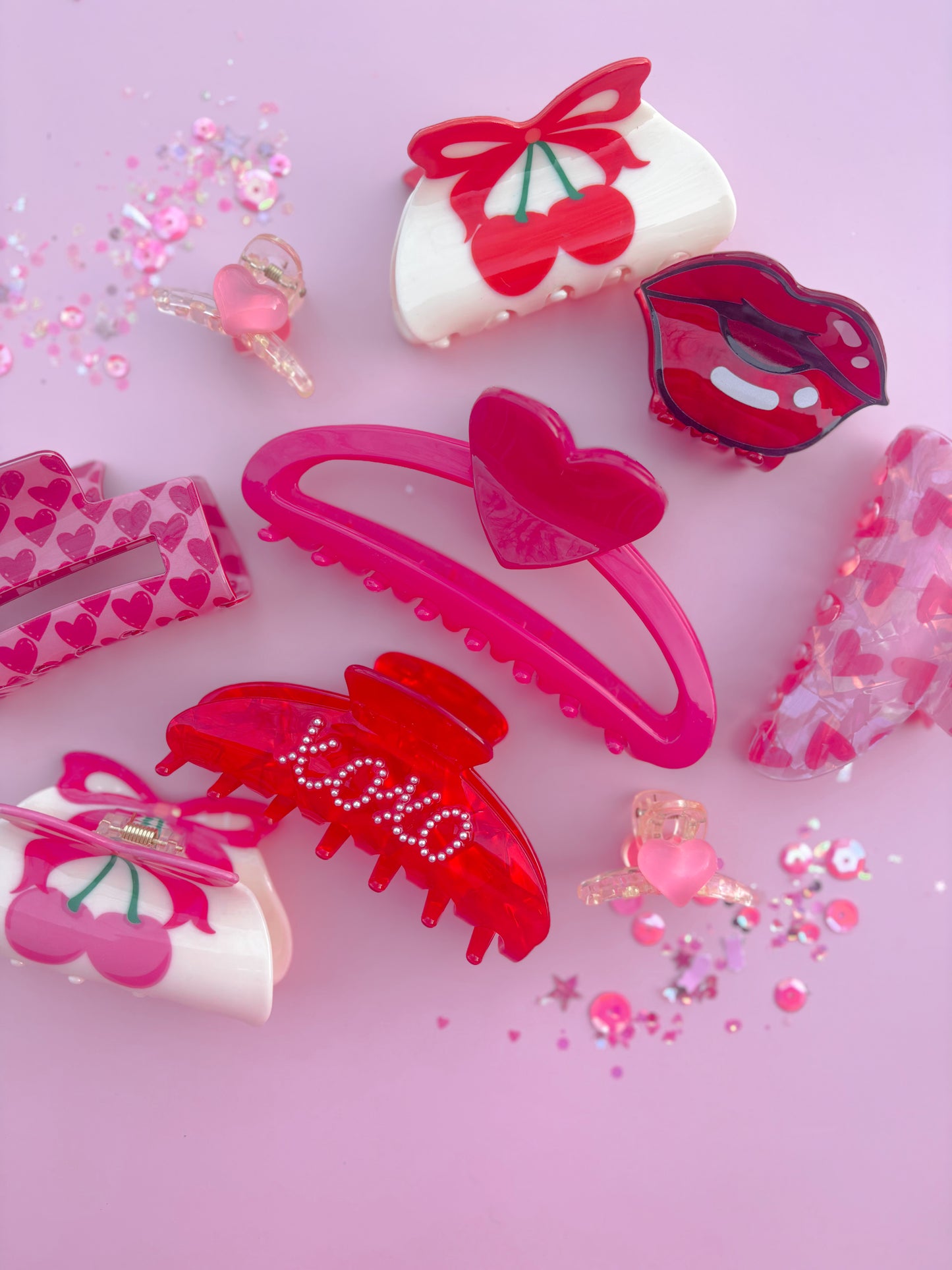 Pink Heart Medium Iridescent Claw Clip