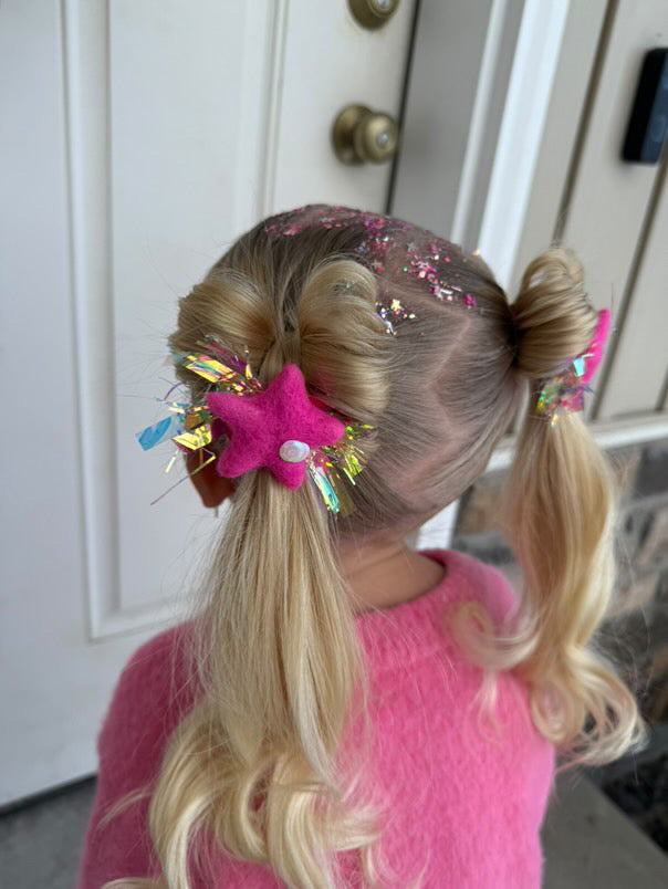 Hot Pink Star Sequin Pigtail Clips
