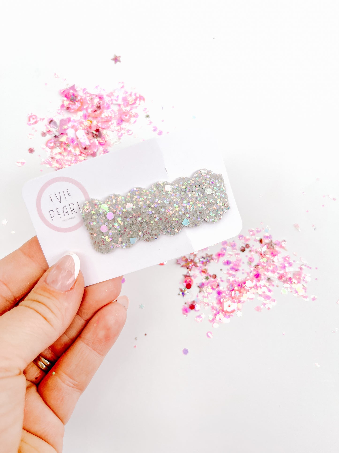 Silver Glitter Single Snap Clip