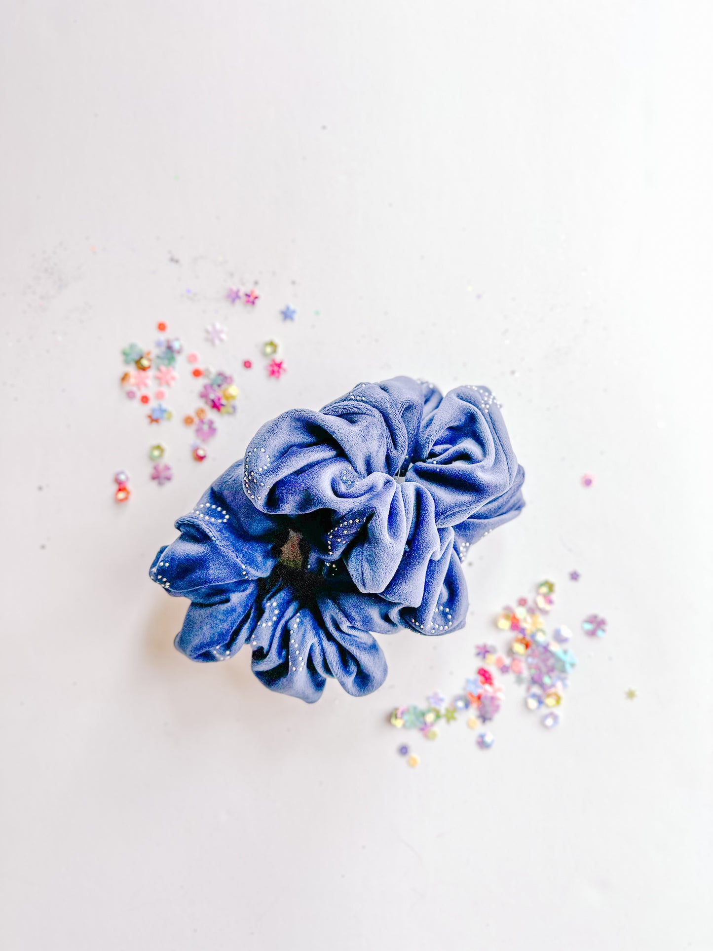 Blue Velvet Rhinestone Bow Oversized Scrunchy