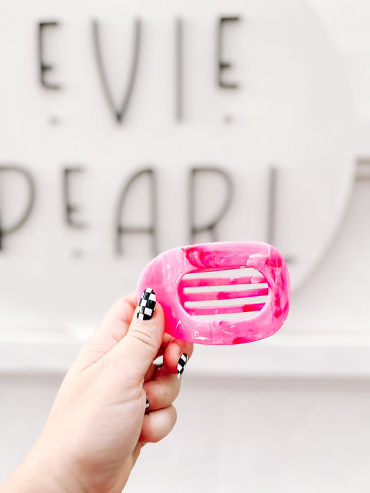 Pink Marbled Flat Medium Claw Clip