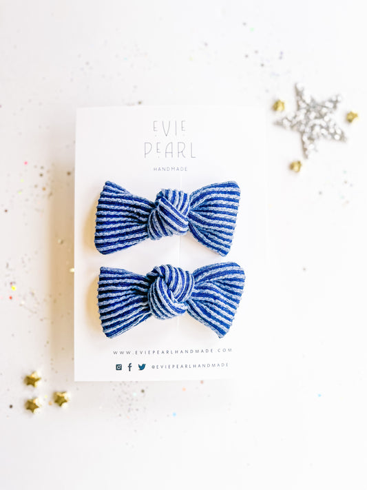 Navy Ribbed Small Pigtail Set