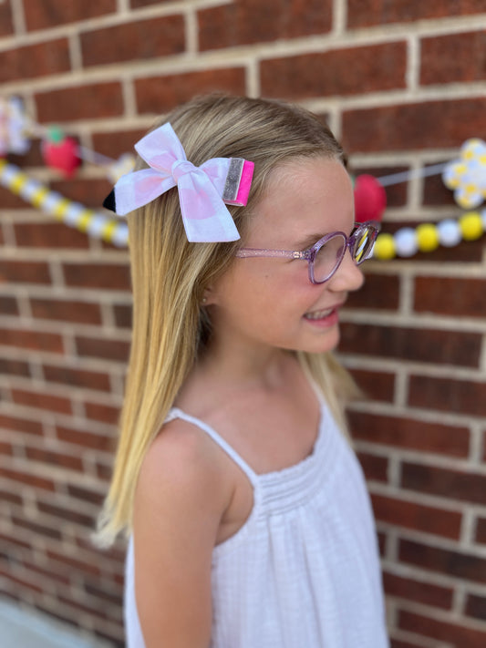 Pink Gingham Pencil Medium Hair Bow