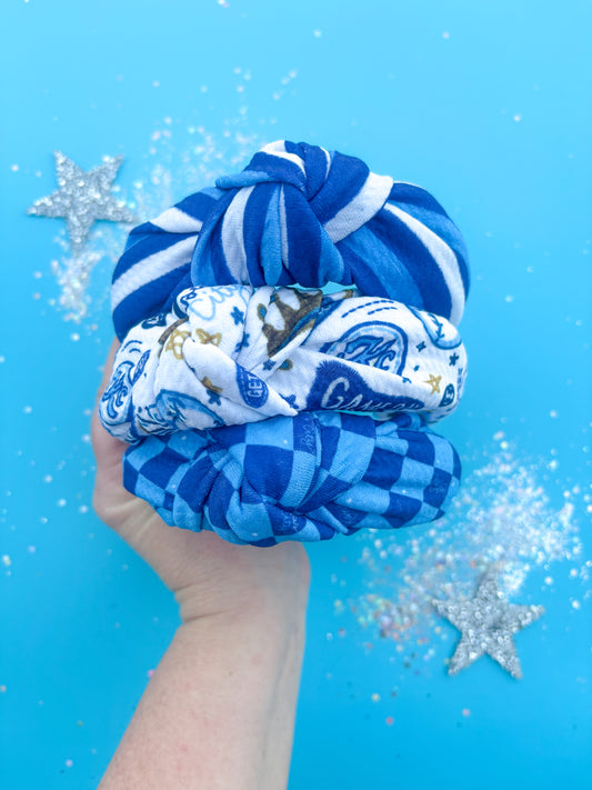 Blue White Stripe Kansas City Knotted Headband Girls & Women