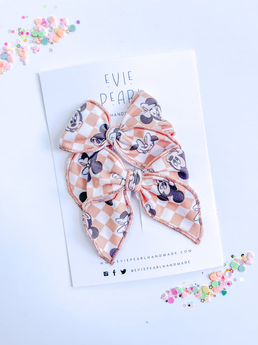 Tan Mouse Checkered Pigtail Bows