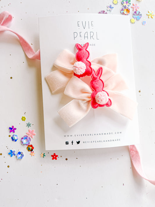 Hot Pink Bunny Light Pink Velvet Pigtail Bows
