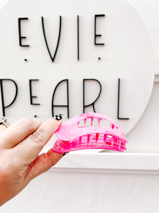 Pink Marbled Flat Medium Claw Clip