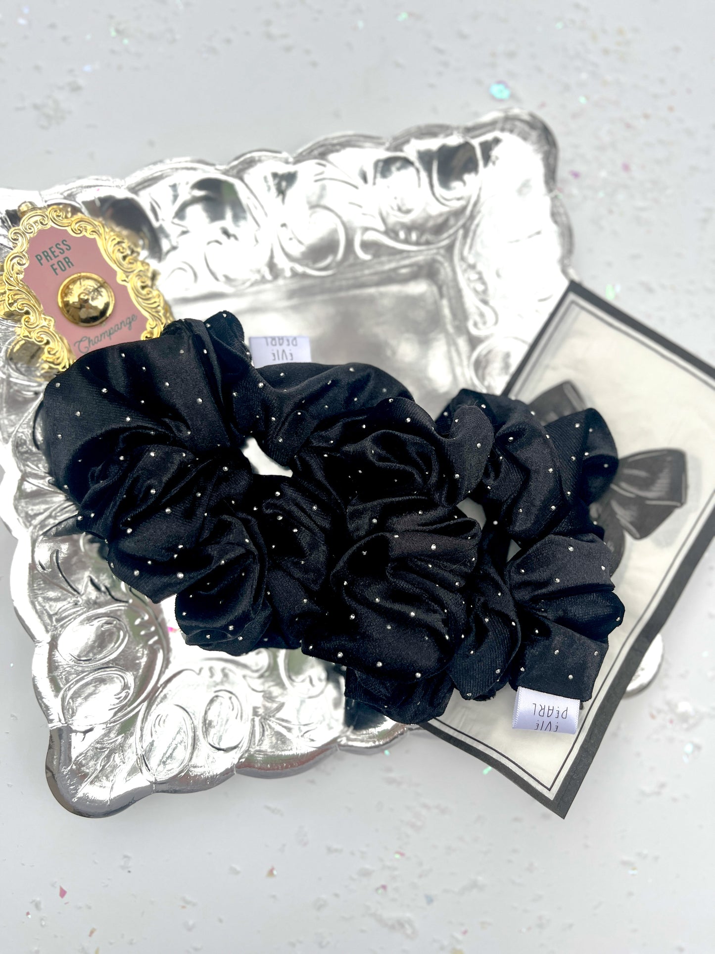 Black Rhinestone Velvet Oversized Scrunchy
