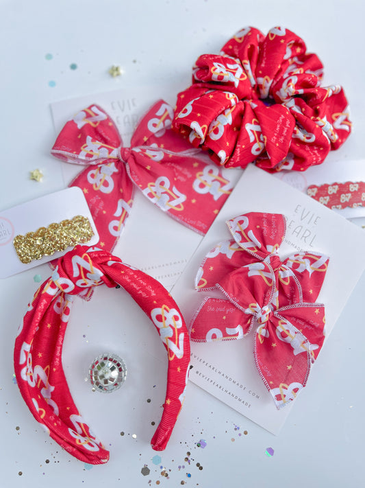 Red 87 Ring It’s a Love Story Say Yes Small Pigtail Bow Set
