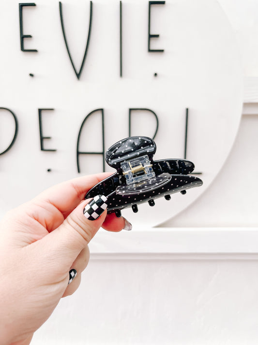 Black Polka Dot Medium Claw Clip