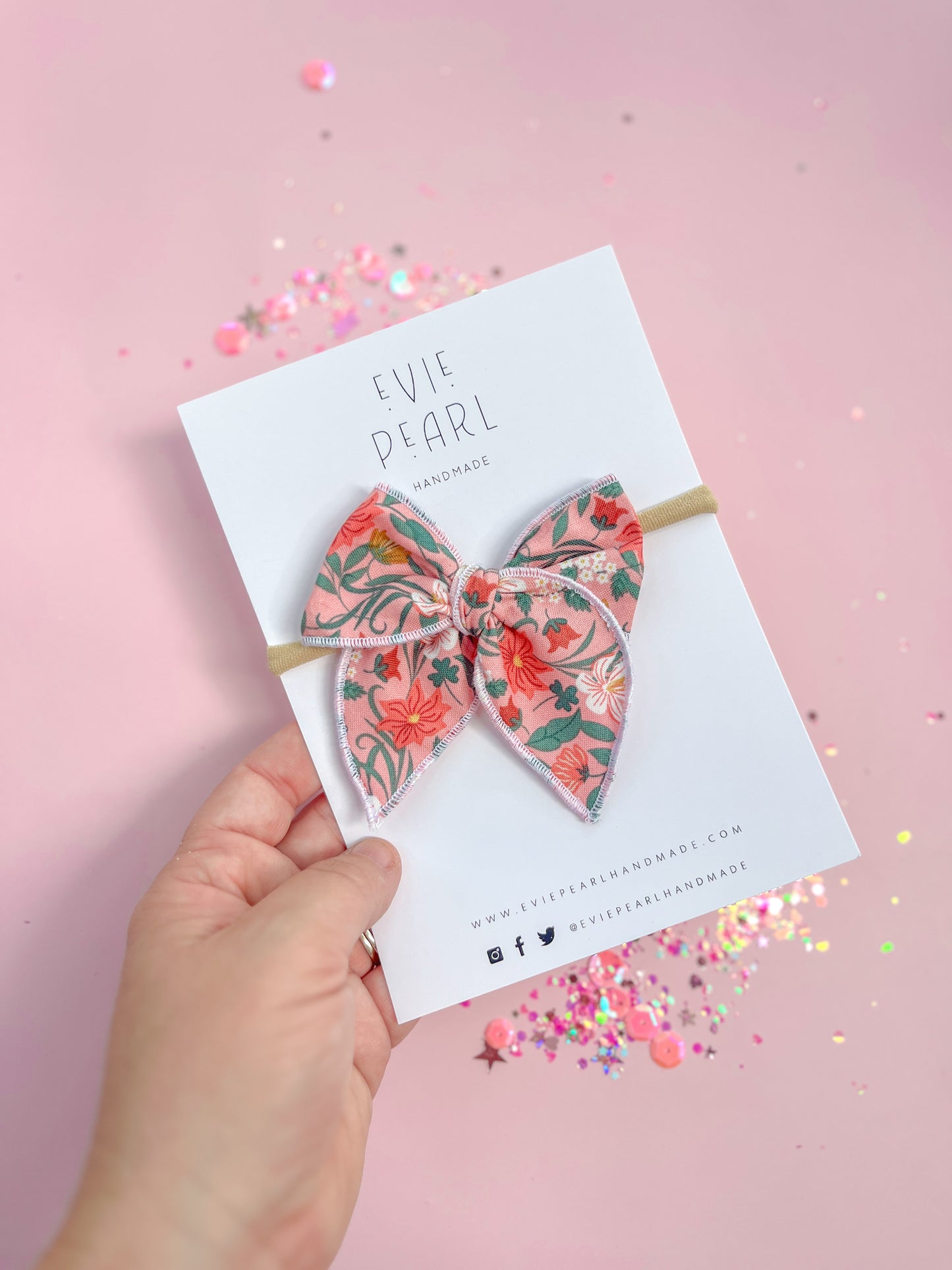 Small Pink Floral Bow On Nylon Headband