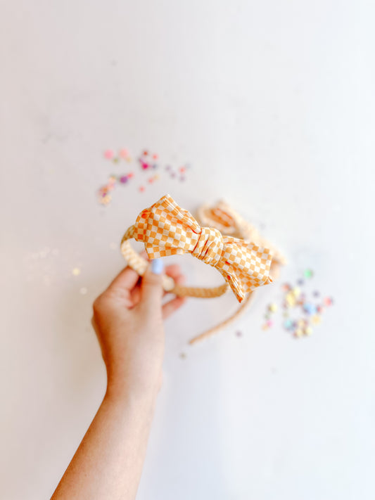 Yellow Checkered Bow Headband