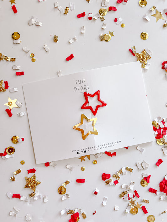 Mini Red & Gold Stars Snap Clips
