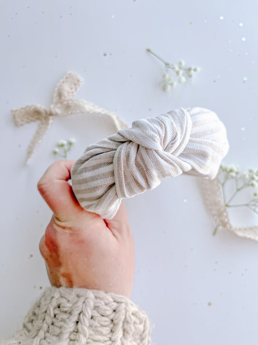 White & Gray Striped Knotted Headband for girls & woke.