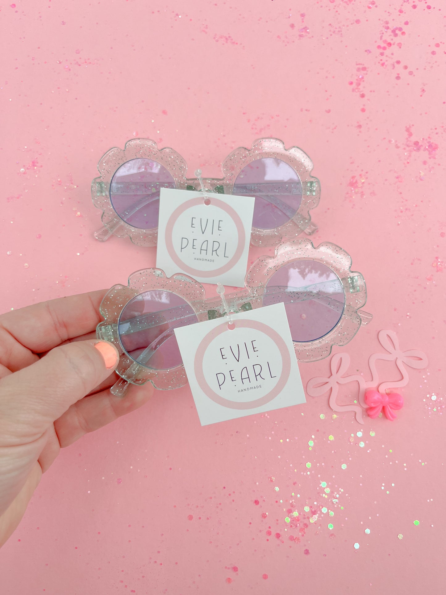 Light Blue Glitter Flower Sunnies