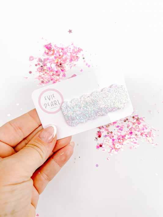 White Glitter Single Snap Clip