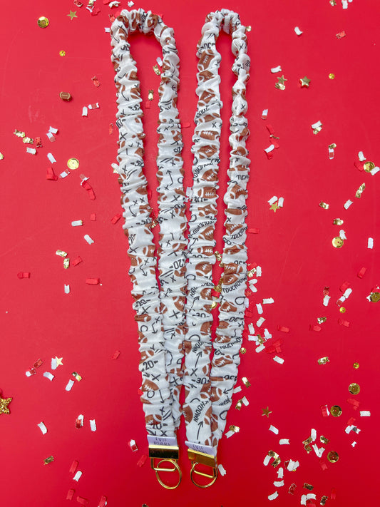 White Football Touchdown Scrunchy Lanyard