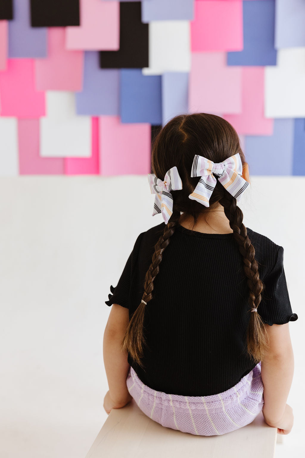 Black|Orange|Purple|Lilac Stripes Pinwheel Bow