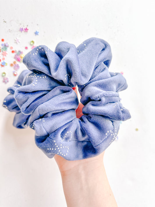 Blue Velvet Rhinestone Bow Oversized Scrunchy