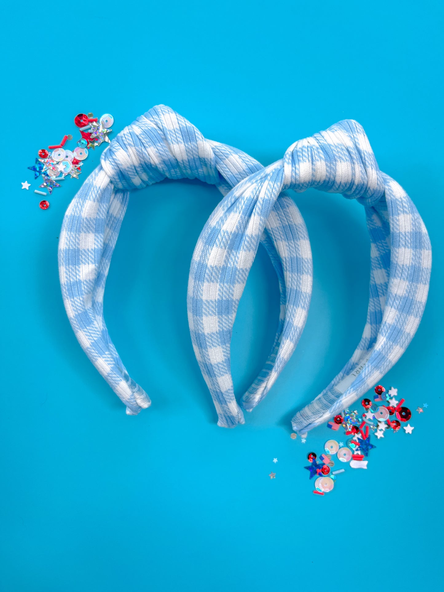 Blue Gingham Knotted Headband
