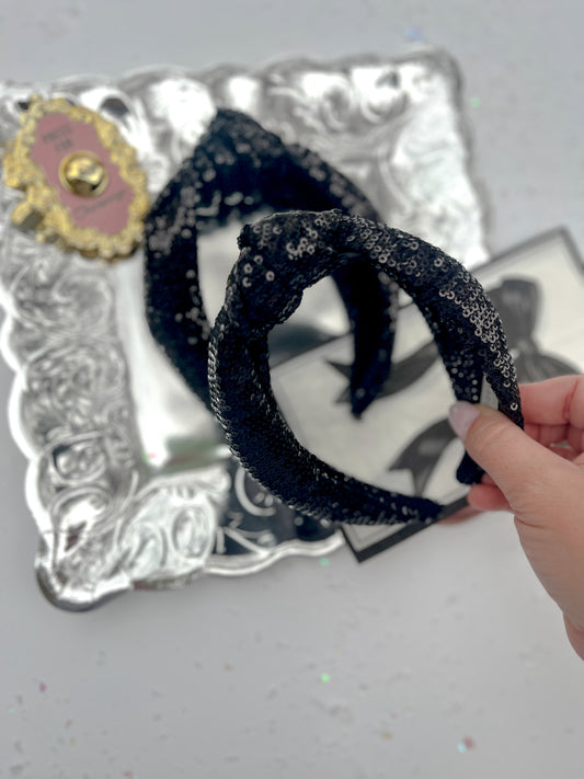 Black Sequins Knotted Headband