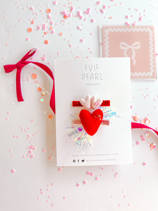 Xo Pink Hearts & Red Party Sequins Heart Clip Set